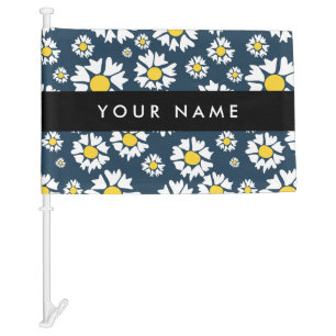 Daisy Pattern, White Daisies, Your Name Car Flag