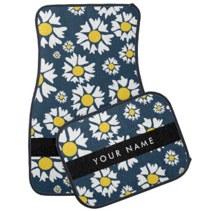 Daisy Pattern, White Daisies, Your Name Car Floor Mat