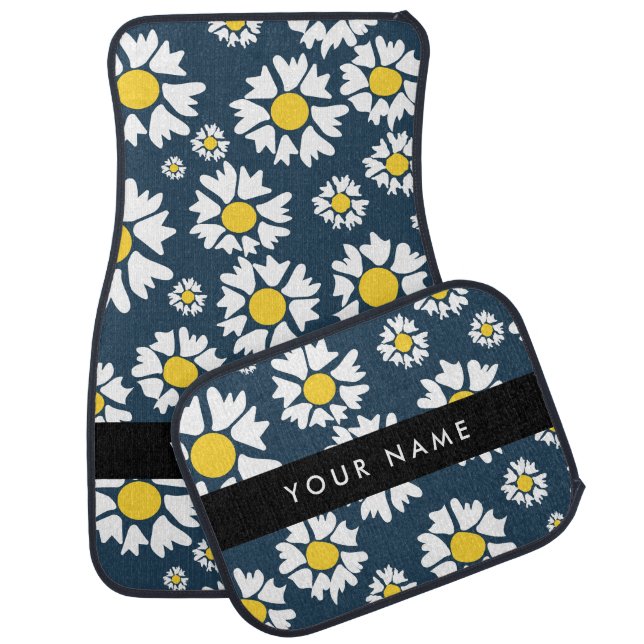 Daisy Pattern, White Daisies, Your Name Car Floor Mat (Set)