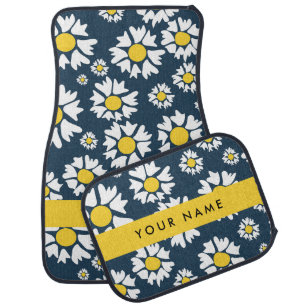 Daisy Pattern, White Daisies, Your Name Car Floor Mat