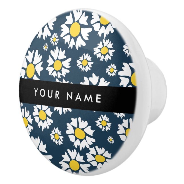 Daisy Pattern, White Daisies, Your Name Ceramic Knob (Right)