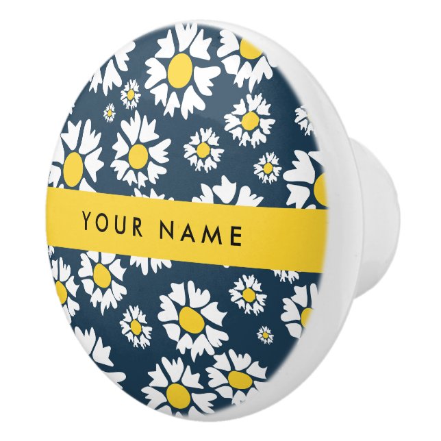 Daisy Pattern, White Daisies, Your Name Ceramic Knob (Right)