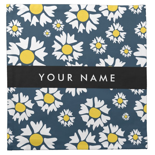 Daisy Pattern, White Daisies, Your Name Cloth Napkin (Front)
