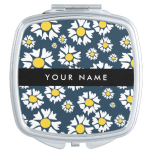 Daisy Pattern, White Daisies, Your Name Compact Mirror