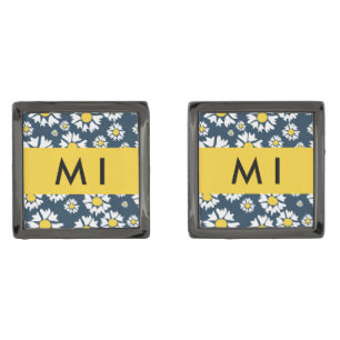 Daisy Pattern, White Daisies, Your Name Cufflinks