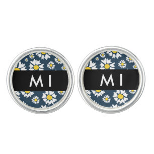 Daisy Pattern, White Daisies, Your Name Cufflinks