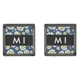 Daisy Pattern, White Daisies, Your Name Cufflinks
