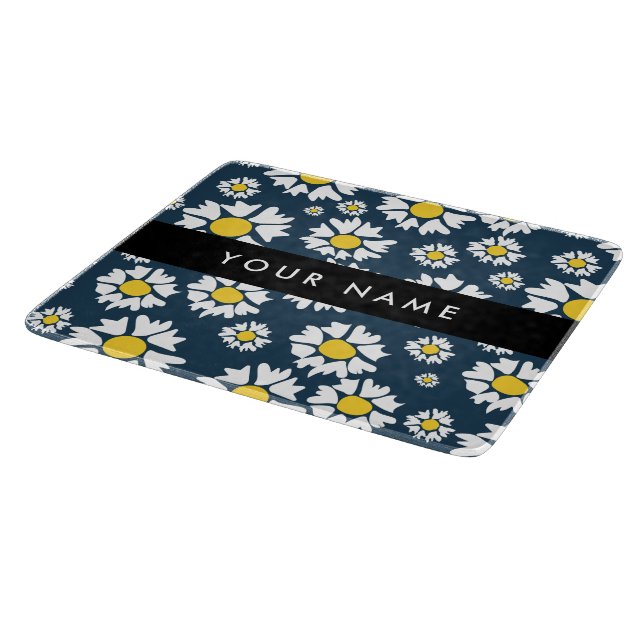Daisy Pattern, White Daisies, Your Name Cutting Board (Corner)