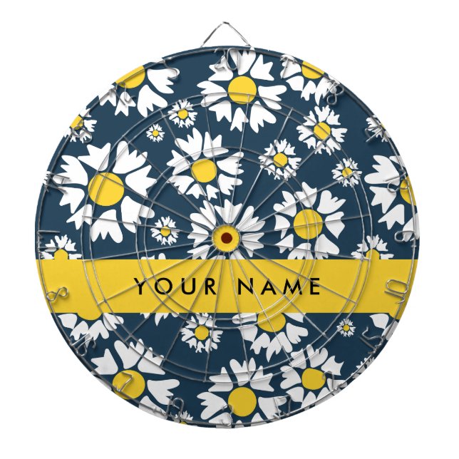Daisy Pattern, White Daisies, Your Name Dart Board (Front)