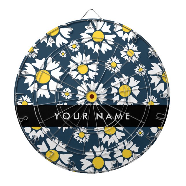 Daisy Pattern, White Daisies, Your Name Dart Board (Front)