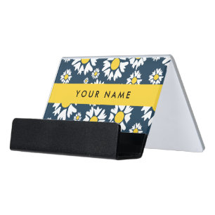 Daisy Pattern, White Daisies, Your Name Desk Business Card Holder