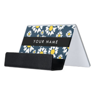 Daisy Pattern, White Daisies, Your Name Desk Business Card Holder