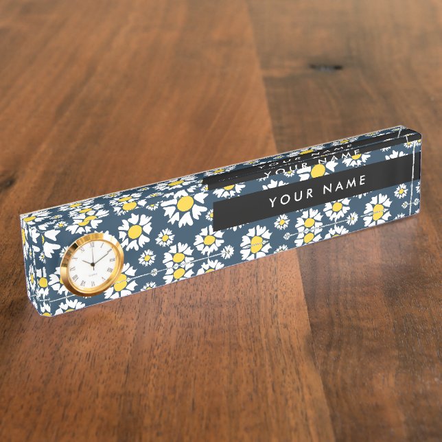 Daisy Pattern, White Daisies, Your Name Desk Name Plate (Side)