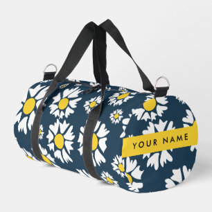 Daisy Pattern, White Daisies, Your Name Duffle Bag