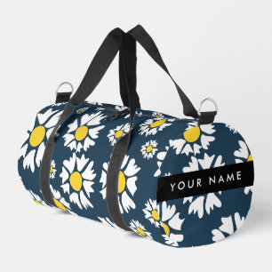 Daisy Pattern, White Daisies, Your Name Duffle Bag