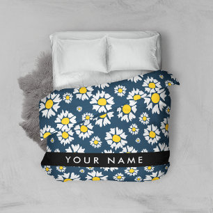 Daisy Pattern, White Daisies, Your Name Duvet Cover