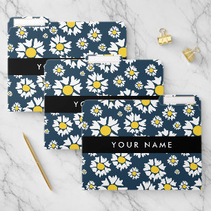 Daisy Pattern, White Daisies, Your Name File Folder