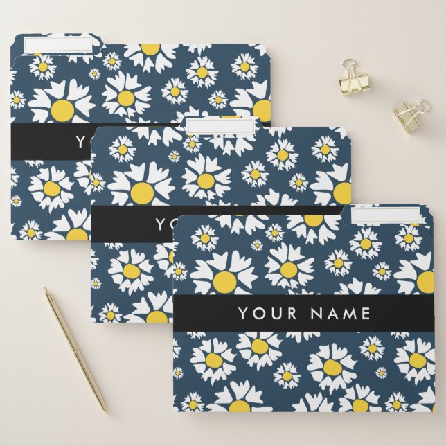 Daisy Pattern, White Daisies, Your Name File Folder (Set)