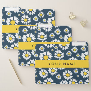 Daisy Pattern, White Daisies, Your Name File Folder