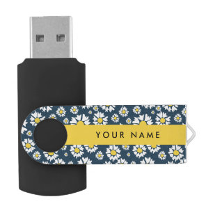 Daisy Pattern, White Daisies, Your Name Flash Drive