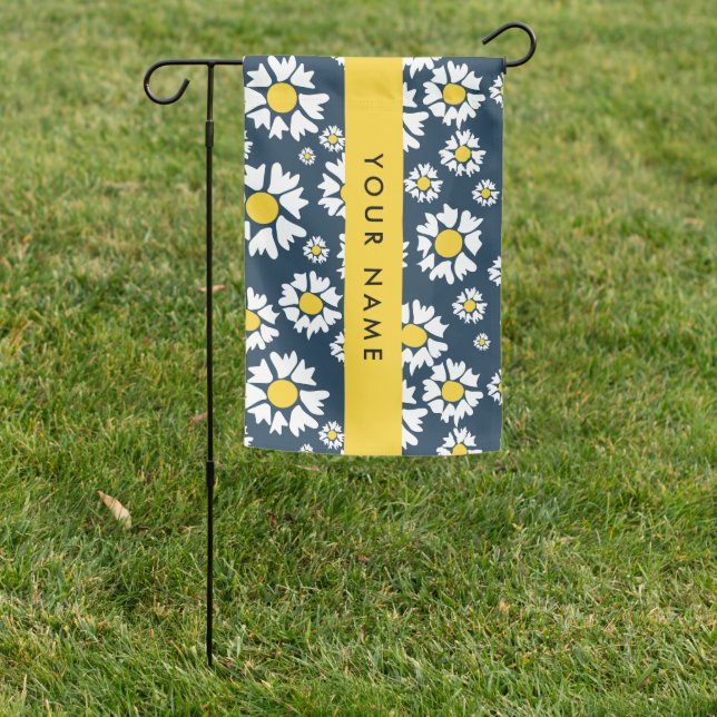 Daisy Pattern, White Daisies, Your Name Garden Flag (In SItu)