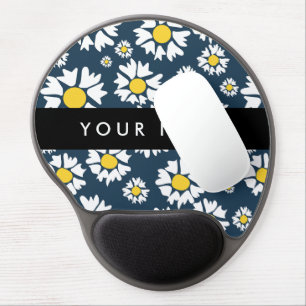 Daisy Pattern, White Daisies, Your Name Gel Mouse Pad