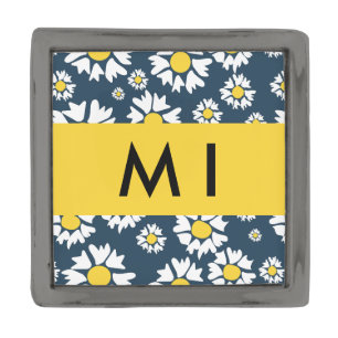 Daisy Pattern, White Daisies, Your Name Gunmetal Finish Lapel Pin