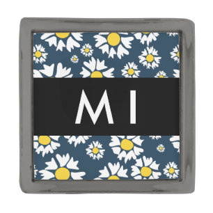 Daisy Pattern, White Daisies, Your Name Gunmetal Finish Lapel Pin