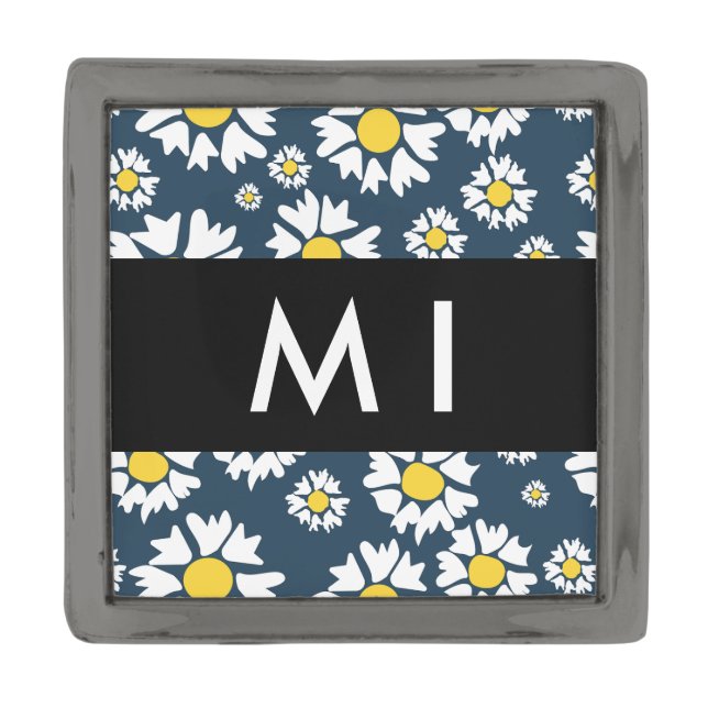 Daisy Pattern, White Daisies, Your Name Gunmetal Finish Lapel Pin (Front)