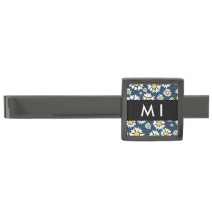 Daisy Pattern, White Daisies, Your Name Gunmetal Finish Tie Bar