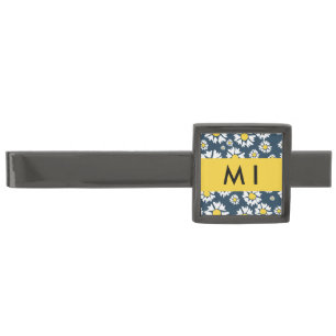 Daisy Pattern, White Daisies, Your Name Gunmetal Finish Tie Bar