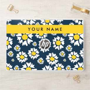 Daisy Pattern, White Daisies, Your Name HP Laptop Skin