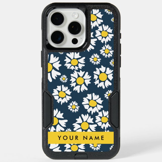 Daisy Pattern, White Daisies, Your Name iPhone 15 Pro Max Case (Back)