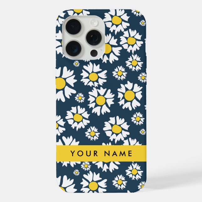 Daisy Pattern, White Daisies, Your Name Iphone Case (Back)