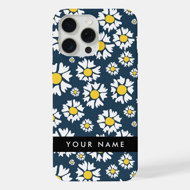 Daisy Pattern, White Daisies, Your Name Iphone Case (Back)