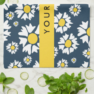 Daisy Pattern, White Daisies, Your Name Kitchen Towel