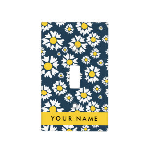 Daisy Pattern, White Daisies, Your Name Light Switch Cover