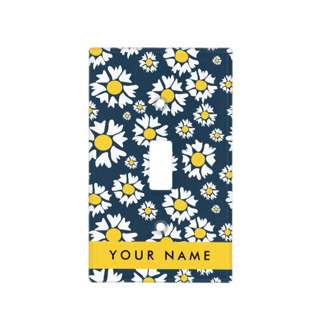 Daisy Pattern, White Daisies, Your Name Light Switch Cover (Front)