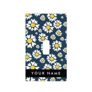 Daisy Pattern, White Daisies, Your Name Light Switch Cover