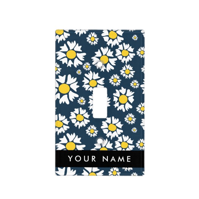 Daisy Pattern, White Daisies, Your Name Light Switch Cover (Front)