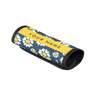 Daisy Pattern, White Daisies, Your Name Luggage Handle Wrap