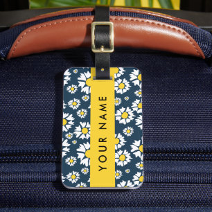 Daisy Pattern, White Daisies, Your Name Luggage Tag