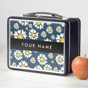Daisy Pattern, White Daisies, Your Name Metal Lunch Box