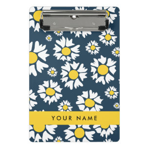 Daisy Pattern, White Daisies, Your Name Mini Clipboard