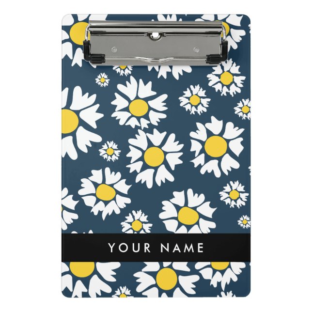Daisy Pattern, White Daisies, Your Name Mini Clipboard (Front)