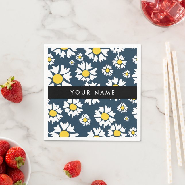 Daisy Pattern, White Daisies, Your Name Napkins (Insitu)