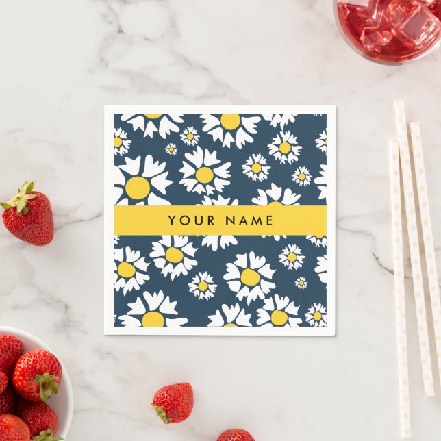 Daisy Pattern, White Daisies, Your Name Napkins (Insitu)