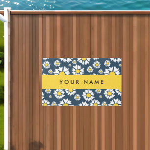 Daisy Pattern, White Daisies, Your Name Outdoor Rug