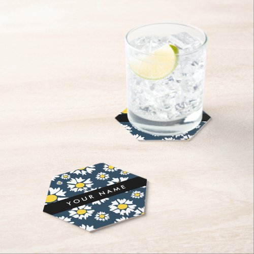 Daisy Pattern White Daisies Your Name Paper Coaster