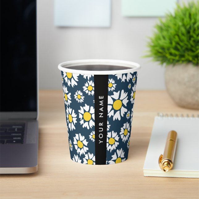 Daisy Pattern, White Daisies, Your Name Paper Cups (Insitu)